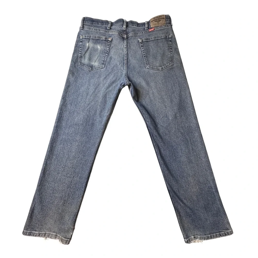 Wrangler Jeans Mens 36x29 Blue Regular Fit 96CFW Straight Leg Stretch Distressed